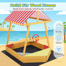 Load image into Gallery viewer, Wooden Kids Sandpit, Ship-Shaped Sandbox Sand Boat with Canopy, 4 Corner Seats
