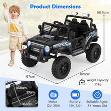 Load image into Gallery viewer, 12V Kids Ride on Car, Electric Off Road Truck with Remote Control, Lights, Music, Wireless Connection
