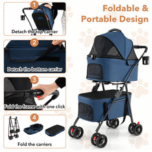 Load image into Gallery viewer, Double Pet Stroller, 4 Wheels Foldable Dog Pushchair Cat Buggy with 2 Detachable Carriers
