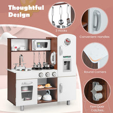 Load image into Gallery viewer, Wooden Play Kitchen - Kids Toy Kitchen with Microwave, Fridge, Water Dispenser, Telephone, Oven, Cookware
