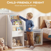 Load image into Gallery viewer, Kids Reading Nook with Bench Wooden Toddler Bookcase with 3 Storage Cubbies
