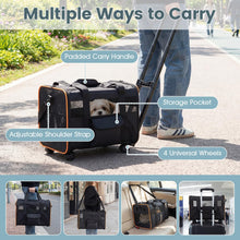 Load image into Gallery viewer, Pet Carrier with Wheels, Foldable Pet Carrier with Telescopic Handle, Shoulder Strap, Washable Pad, Safety Leash
