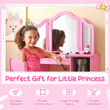 Load image into Gallery viewer, Kids Dressing Table and Chair Set, 2 in 1 Children Vanity Table with Tri-Folding Mirror
