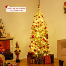 Load image into Gallery viewer, 5ft Pre-lit Snow Flocked Christmas Tree, Hinged Artificial Slim Pencil Xmas Tree with Lights
