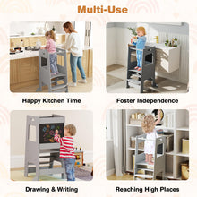 Load image into Gallery viewer, Kids Step Stool, Toddler Kitchen Helper Stand Baby Tower with Adjustable Height, Safety Rail &amp; Chalkboard
