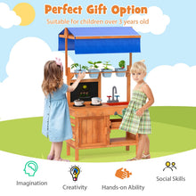 Load image into Gallery viewer, Kids Mud Kitchen, Fir Wood Children Potting Bench Table with Adjustable Canopy
