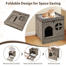 Load image into Gallery viewer, Foldable 2-tier Rattan Cat Litter Box Enclosure with Litter Mat
