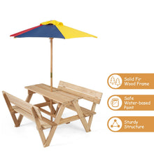 Load image into Gallery viewer, Kids Picnic Table Bench Set, Children 4 Seat Activity Play Table with Removable &amp; Folding Umbrella
