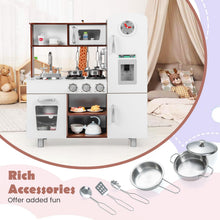 Load image into Gallery viewer, Wooden Play Kitchen - Kids Toy Kitchen with Microwave, Fridge, Water Dispenser, Telephone, Oven, Cookware
