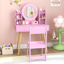 Load image into Gallery viewer, Wooden Girls Dressing Tables with 2-Color LED Lighted Mirror
