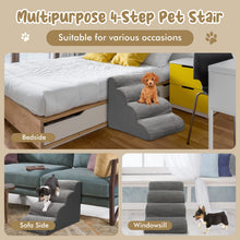 Load image into Gallery viewer, 4-Tier Foam Dog Ramp with Washable Zippered Cover and Silicone Paw Prints
