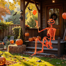 Load image into Gallery viewer, Orange Halloween Skeleton with Pumpkin Head and Movable Joints
