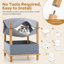 Load image into Gallery viewer, Elevated Cat Bed, 2-tier Bamboo Frame Cat House with Dual-Layer Felt Fabric Top
