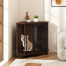 Load image into Gallery viewer, Corner Dog Crate Metal Frame Dog Cage with Feeding Door and Lockable Door

