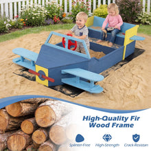 Load image into Gallery viewer, Wooden Kids Sandpit, Glider-Shape Sand Box with Bench Seat, Propeller, Rotatable Rudder, Side Wings
