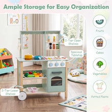 Load image into Gallery viewer, Kids Play Kitchen, Wooden Toy Kitchen with Stoves, Oven, Chalkboard
