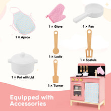 Load image into Gallery viewer, Kids Play Kitchen Set with Door Curtain and Stoves and Apron
