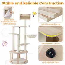 Load image into Gallery viewer, 141cm Tall Wooden Cat Tree for Indoor Cats Solid Plywood Multi-Level Kitten Tower
