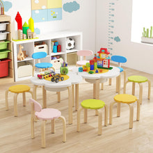 Load image into Gallery viewer, Flower-shaped Children Table Set Wooden Play and Activity Table with 2 Colorful Chairs and Stools-Multicolor
