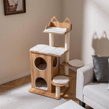 Load image into Gallery viewer, Wooden Cat Tree, 122cm Tall Indoor Cat Tower with 2-floor Condo, Cute Top Perch
