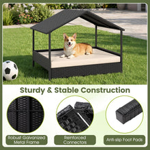 Load image into Gallery viewer, Wicker Dog Bed, Raised Rattan Dogs House with Canopy
