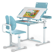 Load image into Gallery viewer, Height-Adjustable Kid's Study Desk and Chair Set with Tilt Desktop and Footrest Bar
