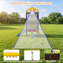 Load image into Gallery viewer, 5-in-1 Kids Swing Set, Heavy-duty Metal Swing Stand with Trampoline, Roof, 2 Belt Swings
