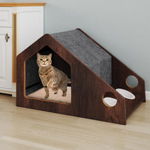 Load image into Gallery viewer, Modern Cat House with Feeder and Detachable Roof with 2 Bowels
