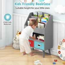 Load image into Gallery viewer, Kids Bookcase, Wooden Children Bookshelf with 3 Shelves, Open Compartment and 2 Removable Bins
