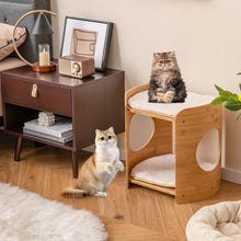 Load image into Gallery viewer, Cat Bed, 2-tier Bamboo Cat Tree with Removable &amp; Washable Cushions, Cat Holes
