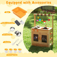 Load image into Gallery viewer, Kids Mud Kitchen, Fir Wood Children Potting Bench Table with 4 Pots
