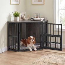 Load image into Gallery viewer, Wooden Dog House with 3-Level Adjustable Dog Bowl Rack
