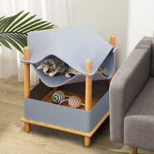 Load image into Gallery viewer, Elevated Cat Bed, 2-tier Bamboo Frame Cat House with Dual-Layer Felt Fabric Top
