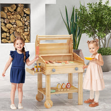 Load image into Gallery viewer, Kids Barbecue Playset, Wooden BBQ Grill Toy Set with Wheels

