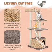 Load image into Gallery viewer, Cat Tree, Modern Cat Tower with Sisal Scratching Posts, Perch, Dangling Ball, Hand-Made Wicker Cat Condo
