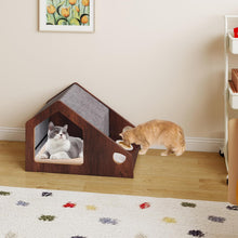Load image into Gallery viewer, Modern Cat House with Feeder and Detachable Roof with 2 Bowels
