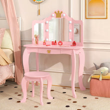 Load image into Gallery viewer, Kids Dressing Table and Stool with 3-Color LED Lighted Tri-fold Mirror
