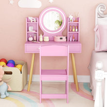 Load image into Gallery viewer, Wooden Girls Dressing Tables with 2-Color LED Lighted Mirror
