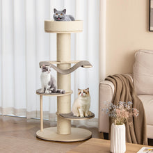 Load image into Gallery viewer, Wooden Cat Tree, 120cm Cat Climbing Tower with Thickened Sisal Scratching Posts, Sisal Carpet, Hammock, 2 Platforms &amp; Removable Pad
