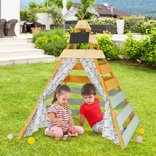 Load image into Gallery viewer, Large Teepee Tent, Wooden Play Tent with Removable Chalkboard, Washable Flags and Door Curtains
