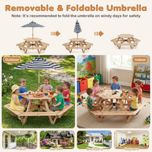Load image into Gallery viewer, 6 Seat Kids Picnic Bench Set with Removable Adjustable Umbrella
