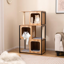 Load image into Gallery viewer, Modern Cat Tree, 133cm Tall Cat Tower with Wooden Condo
