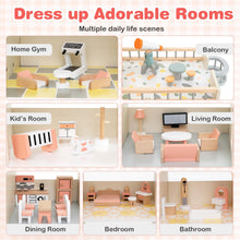 Load image into Gallery viewer, Kids Dollhouse, 3-Storey Wooden Dolls House with 8 Rooms, Stairs, Balcony &amp; 42pcs Furniture Accessories
