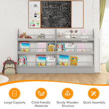 Load image into Gallery viewer, 3/4-Tier Wooden Children Bookcase with Guardrails &amp; Anti-Tipping Device
