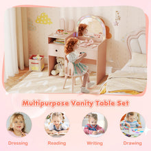 Load image into Gallery viewer, Kids Dressing Table, Girls Vanity Set with Lighted Mirror

