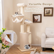 Load image into Gallery viewer, Wooden Cat Tree, 187cm Cat Climbing Tower with 2-Story Cat Condo, 2 Hammocks, 2 Perches
