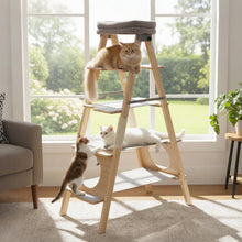 Load image into Gallery viewer, Foldable Cat Climbing Furniture with Ladder Design and Upholstered Top Perch
