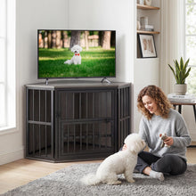 Load image into Gallery viewer, Wooden Dog House with 3-Level Adjustable Dog Bowl Rack
