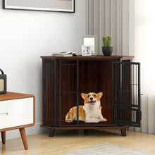 Load image into Gallery viewer, Corner Dog Crate Metal Frame Dog Cage with Feeding Door and Lockable Door
