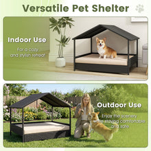 Load image into Gallery viewer, Wicker Dog Bed, Raised Rattan Dogs House with Canopy
